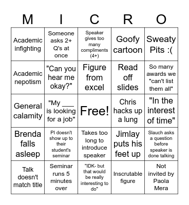 Micro Seminar Bingo Card