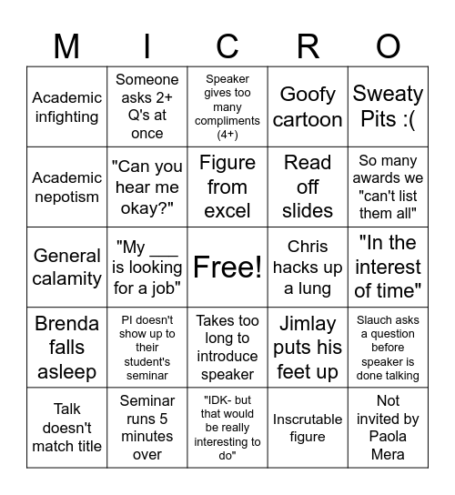 Micro Seminar Bingo Card