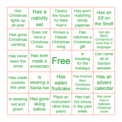 Christmas Recital Bingo Card