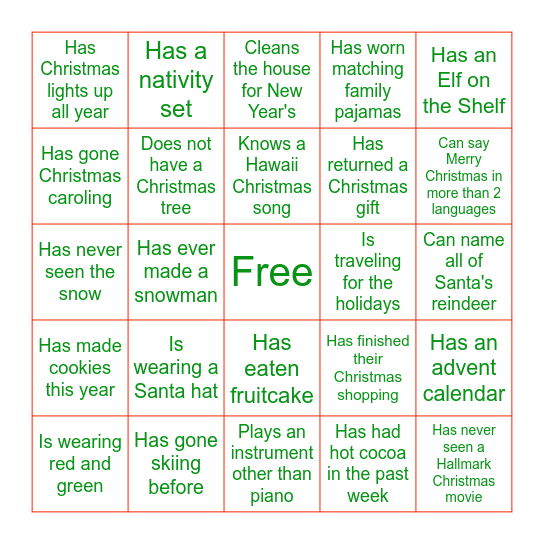 Christmas Recital Bingo Card