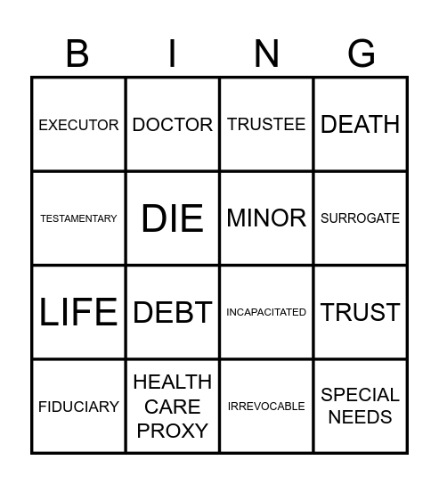 Trusts & Estates Bingo! Bingo Card