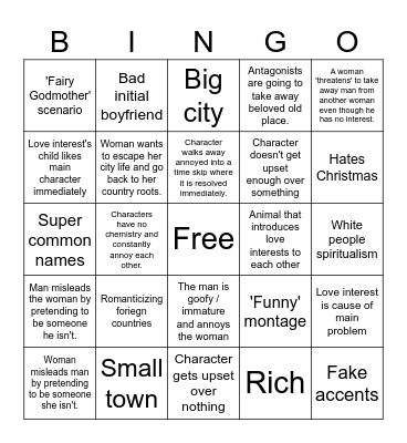 Hallmark Movies Bingo Card