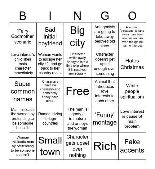 Hallmark Movies Bingo Card