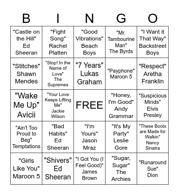 Musical Bingo Card