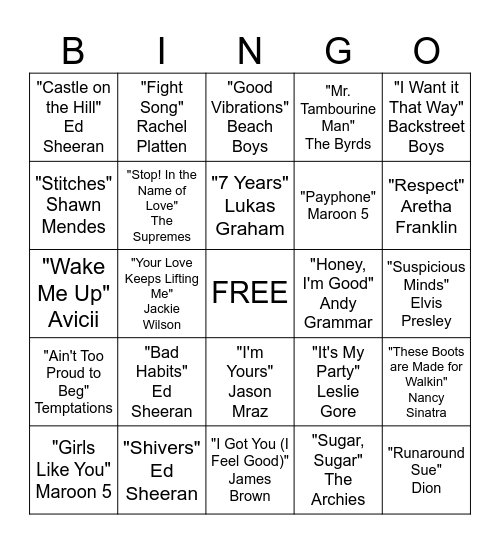 Musical Bingo Card