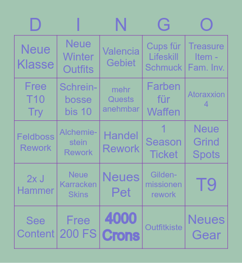 Calpheon Ball Bingo Card