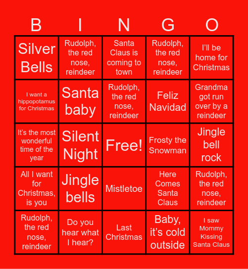 Christmas Carol Bingo Card