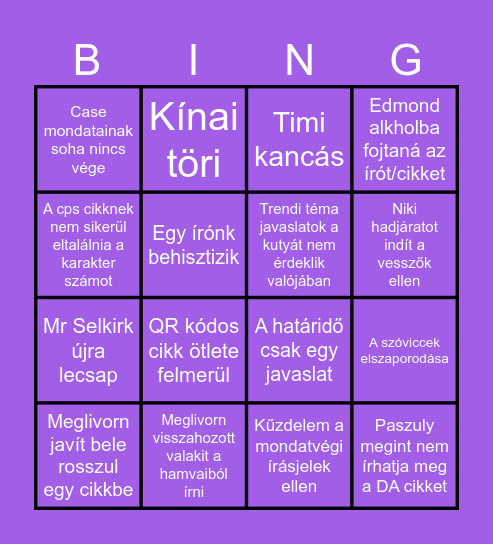 Lektor bingo Card