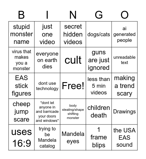 shitty analog horror Bingo Card