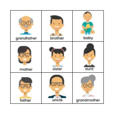 Family Members Bingo Card