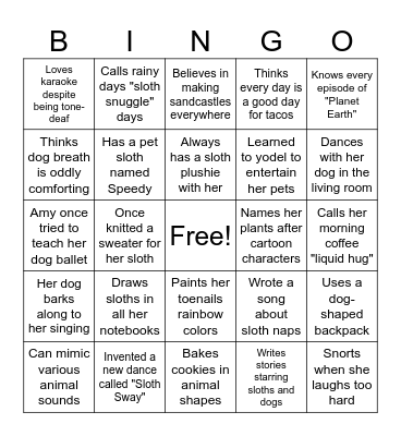 Amy's Bingo Card