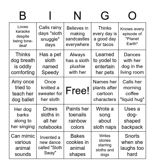 Amy's Bingo Card