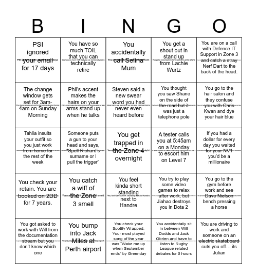 1DD Bingo Card