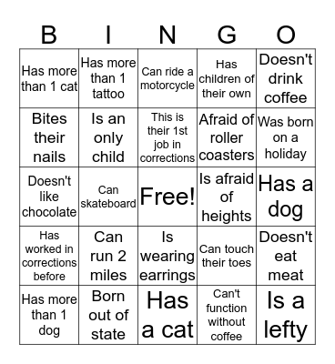 Getting to Know You Bingo Card
