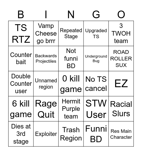 SBR!!! Bingo Card