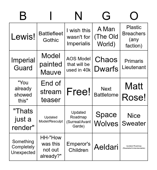 The Hobby Collab Bingo Card