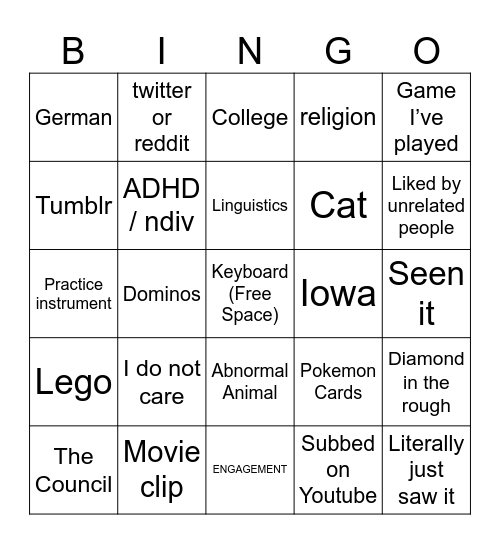 Instagram Bingo Card