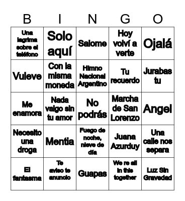 Bingo Musical Pancho Bingo Card
