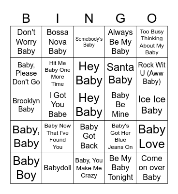 Oh Baby! Bingo Card