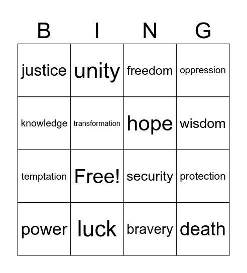 symbolism Bingo Card