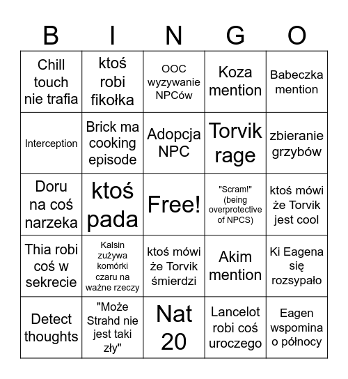 Barownia Sztrada Bingo Card