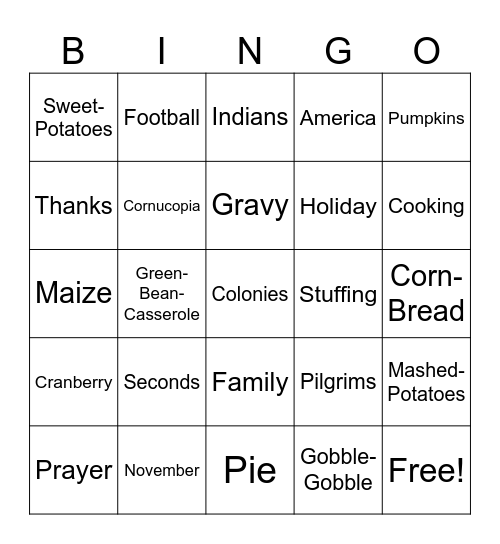 Thanksgiving Party Bingo Card