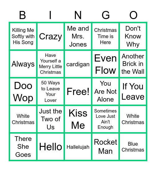 MUSIC BINGO at the Ann Arbor Eagles! Bingo Card