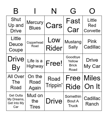 Road Trippin' Bingo Card