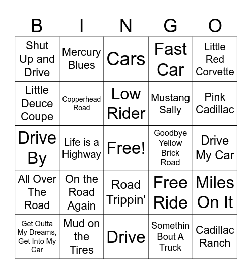 Road Trippin' Bingo Card