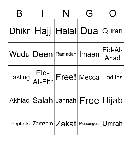 Islamic Bingo Card