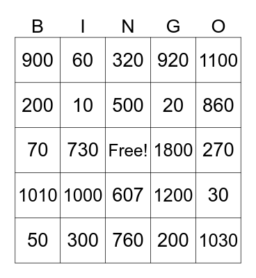 Addition and Subtraction Bingo Card