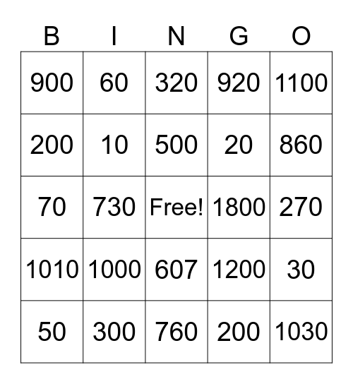 Addition and Subtraction Bingo Card