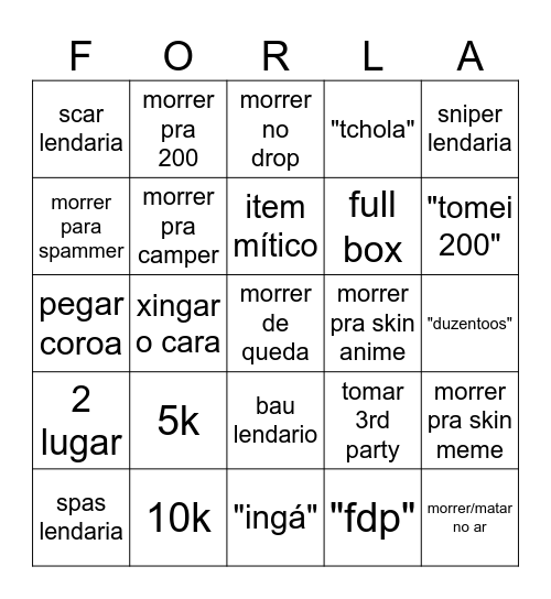 fornaite Bingo Card