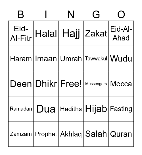 Islamic Bingo Card