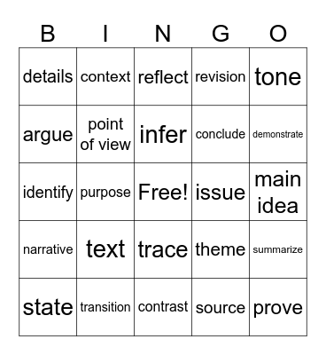 State Testing Vocabulary Bingo Card