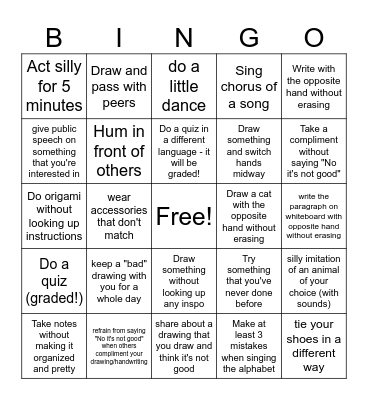 Perfectionism Bingo Card