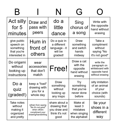 Perfectionism Bingo Card