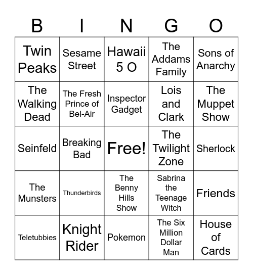 TV Themes Bingo Card