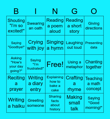 Purposes of Language Bingo Card