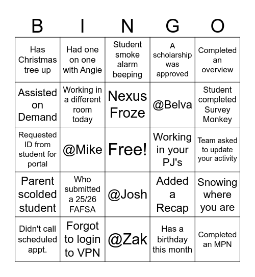 HS Bingo Card