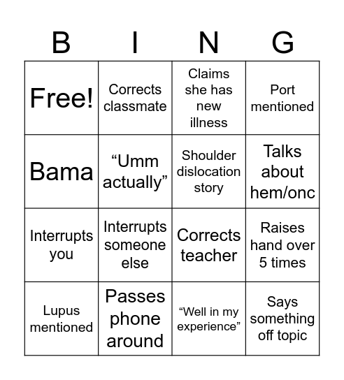 MK Bingo Card
