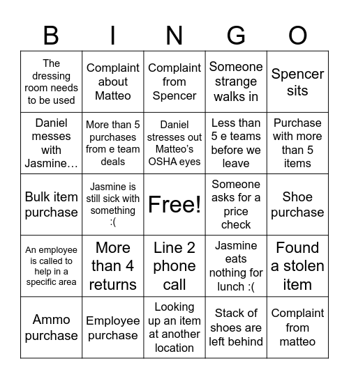 Big 5 Bingo Card