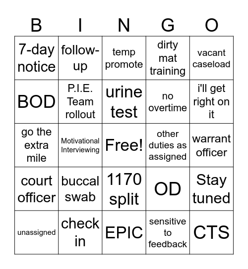 Adult Probation Bingo Card