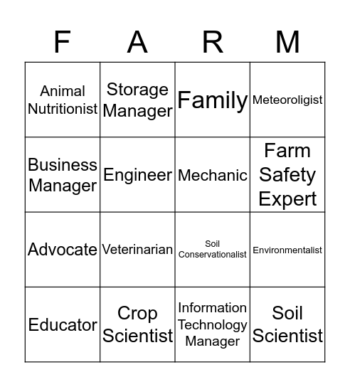 Farmer Bingo Card
