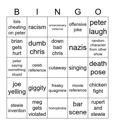 Family guy Bingo Card