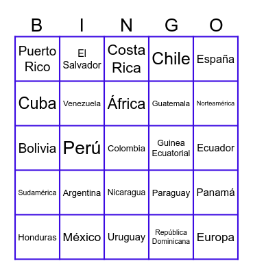 Spanish Speaking Countries Bingo Card