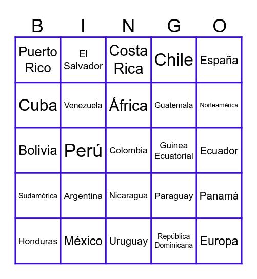 Spanish Speaking Countries Bingo Card