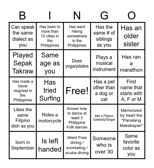 Human Bingo! Bingo Card