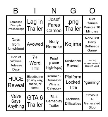 TGA 2024 Bingo Card