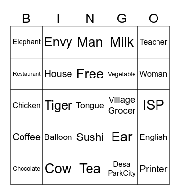 Bingo 1 Bingo Card